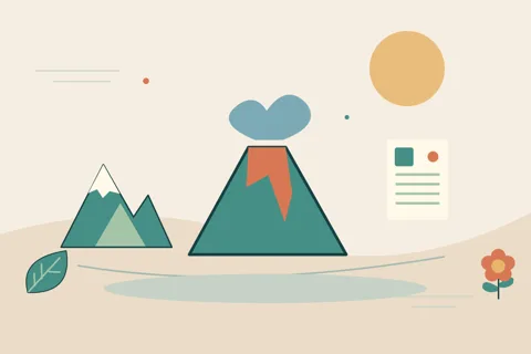 Ilustrasi vektor vulkanik, gunung, dokumen untuk topik gempa