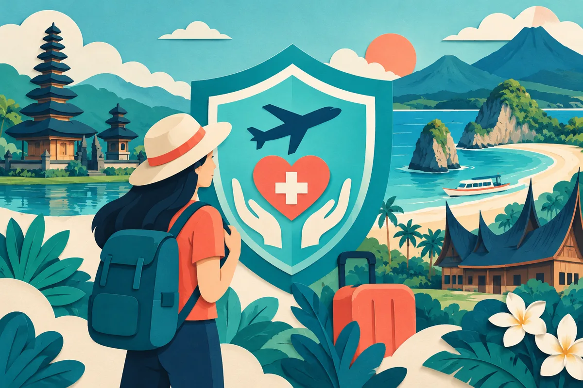 Ilustrasi topik asuransi untuk artikel “Asuransi Perjalanan Domestik Indonesia: Panduan Lengkap untuk Perlindungan Wisata Aman, Risiko Kesehatan, dan Kenyamanan Selama Perjalanan di Dalam Negeri”