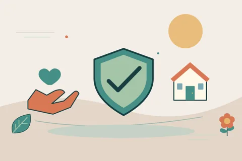 Ilustrasi vektor perisai, bantuan, rumah untuk topik bencana
