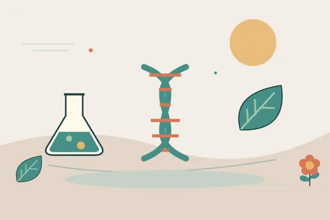 Ilustrasi vektor dna, kimia, daun untuk topik sains