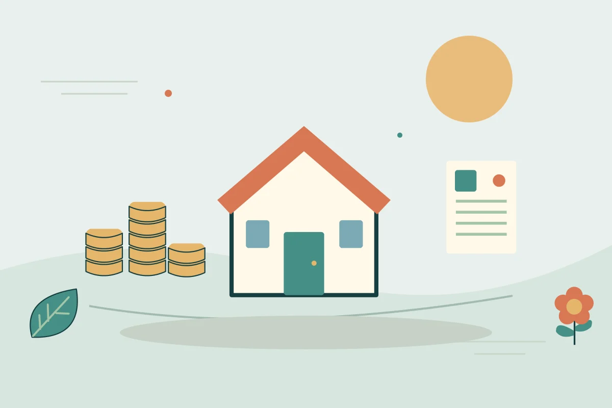 Ilustrasi vektor rumah, koin, dokumen untuk topik ekonomi