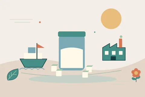 Ilustrasi vektor gula, kapal, pabrik untuk topik gula
