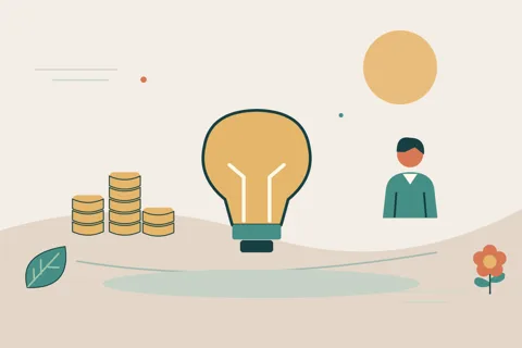 Ilustrasi vektor lampu, koin, orang untuk topik investor