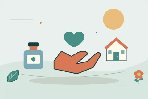 Ilustrasi vektor bantuan, botol, rumah untuk topik kebersihan