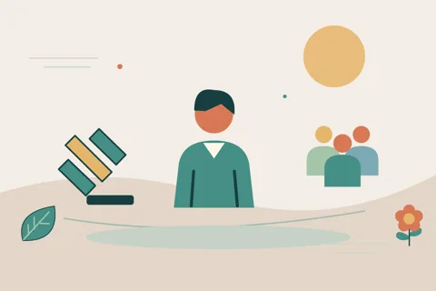 Ilustrasi vektor orang, palu, komunitas untuk topik pemerintah
