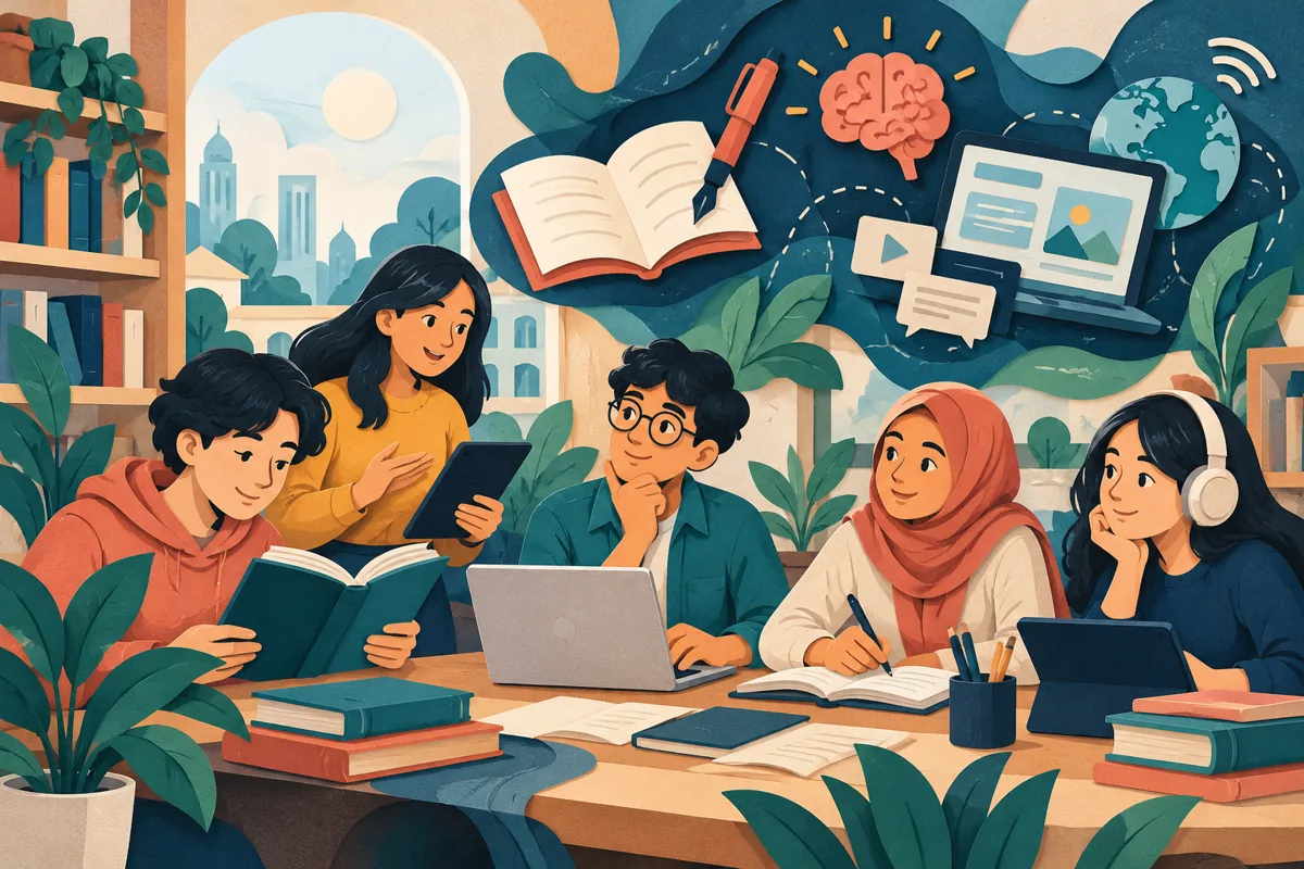 Ilustrasi topik klub untuk artikel Klub Literasi Digital Modern: Wadah Edukatif untuk Mengembangkan Kemampuan Membaca, Menulis, dan Berpikir Kritis di Era Digital Serta Menumbuhkan Kecakapan Teknologi dan Pemahaman Konten Digital bagi Anggota