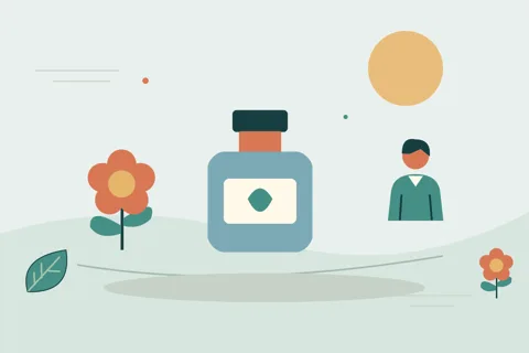 Ilustrasi vektor botol, bunga, orang untuk topik merawat