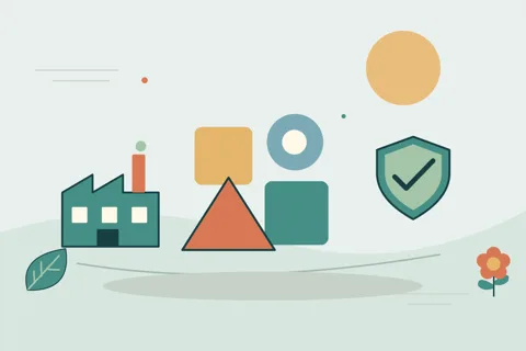 Ilustrasi vektor mainan, pabrik, perisai untuk topik pabrik