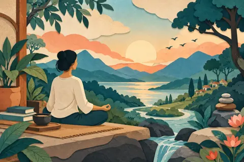 Ilustrasi topik spritual untuk artikel “Spiritualitas dalam Kehidupan Sehari-hari: Cara Menemukan Kedamaian Batin, Keseimbangan Jiwa, dan Kehidupan yang Bermakna”