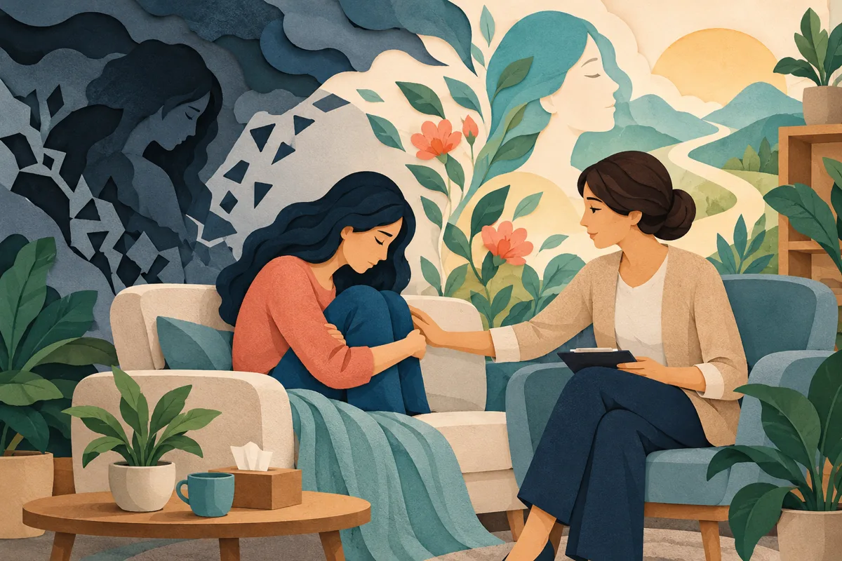 Ilustrasi topik terapi untuk artikel “Terapi Trauma bagi Korban Kekerasan: Pendekatan Profesional untuk Penyembuhan Emosional, Pemulihan Mental, dan Kesejahteraan Psikologis”
