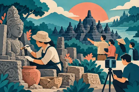 Ilustrasi topik pelestarian untuk artikel Pelestarian Benda Cagar Budaya: Strategi, Peran Pemerintah, Masyarakat, dan Teknologi dalam Menjaga Koleksi Sejarah, Artefak, dan Situs Peninggalan Budaya agar Tetap Lestari, Terawat, dan Terwariskan untuk Generasi Mendatang