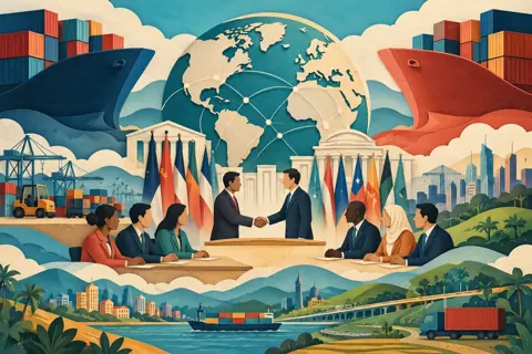 Ilustrasi topik perang dagang untuk artikel Upaya Diplomasi Ekonomi Mengatasi Perang Dagang: Strategi Negosiasi Bilateral dan Multilateral, Peran Organisasi Internasional, serta Langkah Negara Berkembang dalam Menjaga Stabilitas Perdagangan dan Pertumbuhan Ekonomi