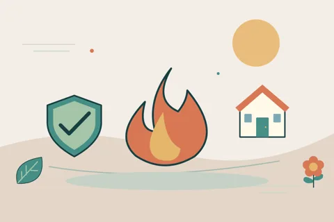 Ilustrasi vektor api, perisai, rumah untuk topik peringatan