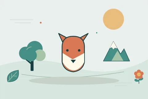 Ilustrasi vektor satwa, pohon, gunung untuk topik satwa