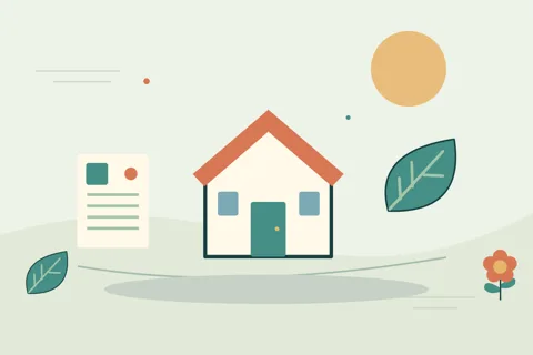 Ilustrasi vektor rumah, dokumen, daun untuk topik tanah