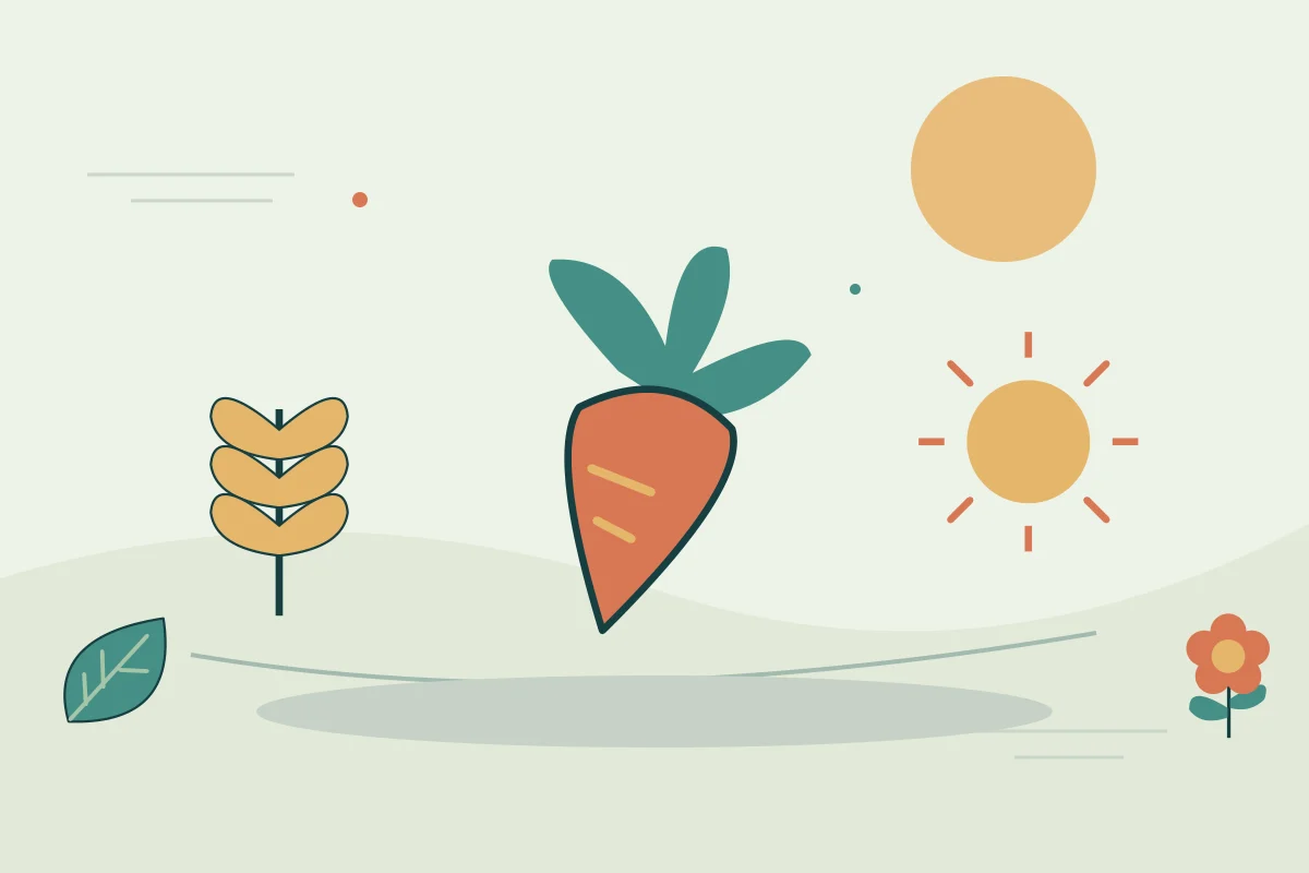 Ilustrasi vektor sayur, padi, matahari untuk topik pertanian