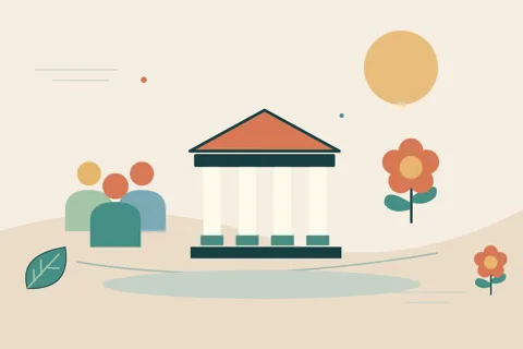Ilustrasi vektor museum, komunitas, bunga untuk topik pedesaan